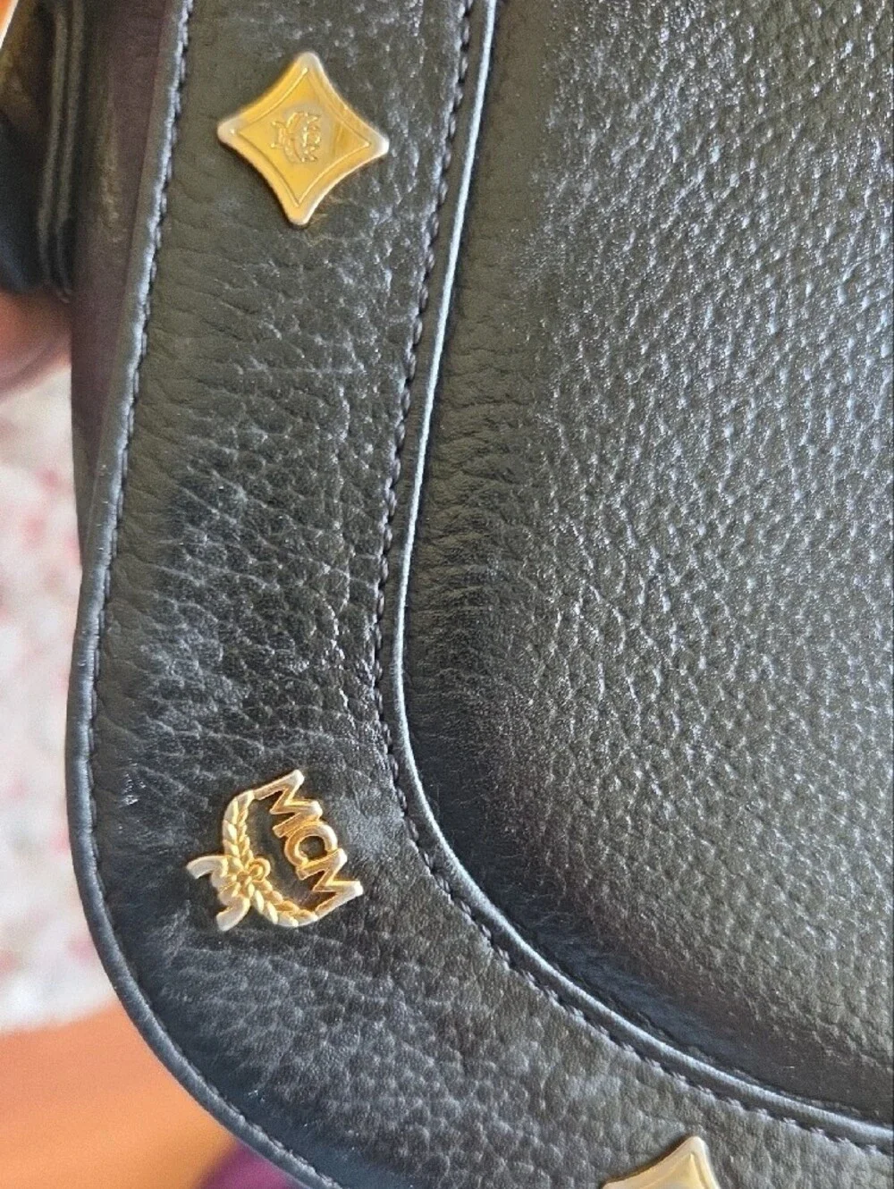 MCM Black Leather Crossbody Bag with Gold Hardware